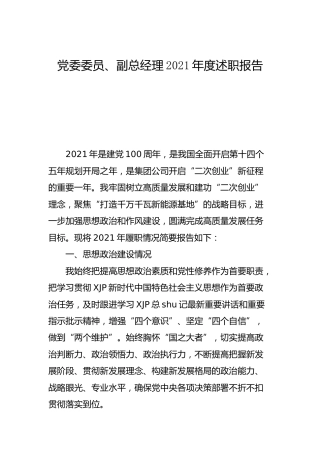 公司党委委员、副总经理2021年度述职报告3000字