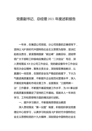 公司党委副书记、总经理2021年度述职报告9600字
