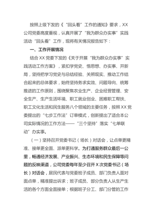 公司“我为群众办实事”回头看情况总结汇报2100字