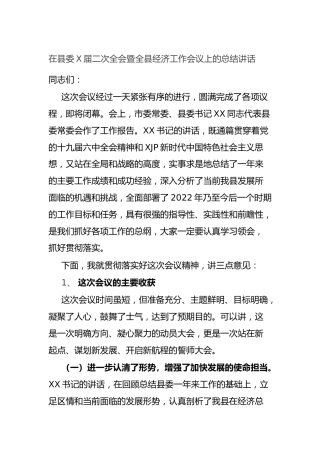 在县委二次全会暨全县经济工作会议上的总结讲话