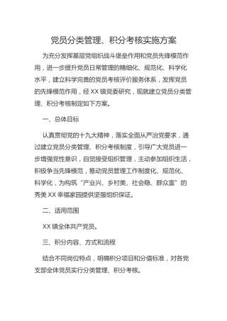 党员分类管理、积分考核实施方案（含评分细则表）