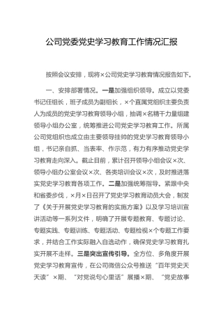 党史学习教育工作情况总结汇报（公司2300字）