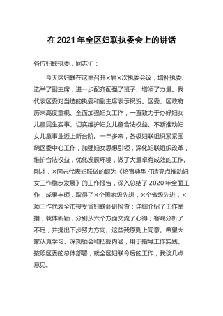 在全区妇联执委会上的讲话