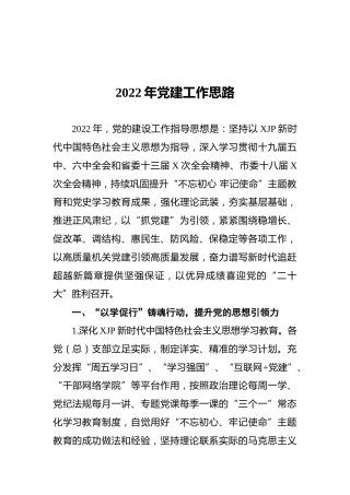 2022年党建工作思路（计划）2700字