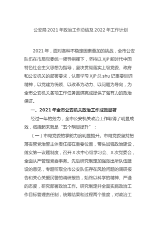 2021年政治工作总结及2022年工作计划（公安6600字）