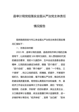 2021年落实全面从严治党主体责任情况报告7700字（审计）