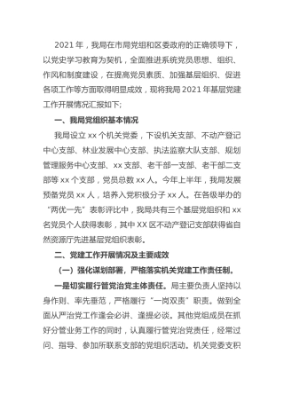 2021年基层党建工作开展情况总结汇报（自然资源）