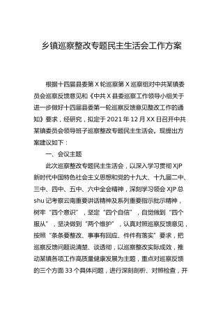 巡察整改专题民主生活会工作方案2200字（乡镇）