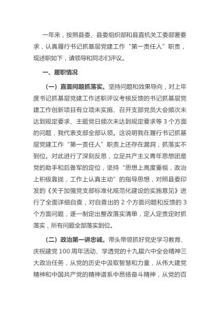 团县委支部书记2021年度抓党建工作述职报告2700字