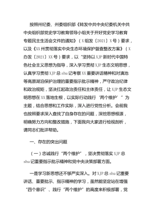 生态环境保护督察整改专题民主生活会个人对照检查3900字