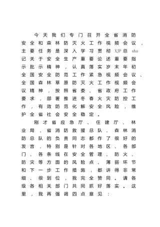 消防安全和森林防灭火工作视频会议上的讲话