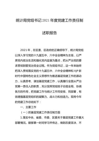 书记2021年度党建工作责任制述职报告（统计3800字）