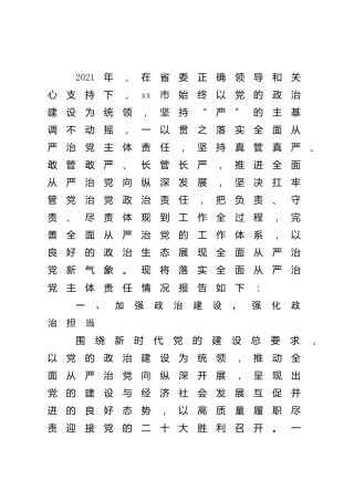 落实全面从严治党主体责任总结报告（市4800字）