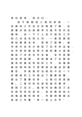 在组织工作务虚会上的发言