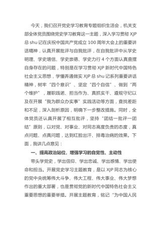 党史专题组织生活会总结发言