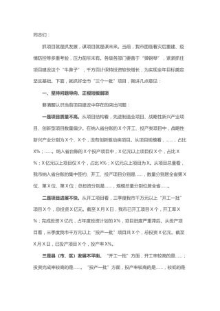 在市项目调度工作会议上的讲话