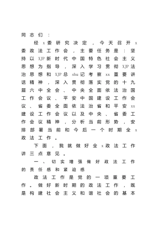 在政法工作会议上的讲话6000字