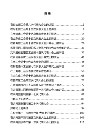 工会、妇联、共青团代表大会讲话合集37篇（老材料）