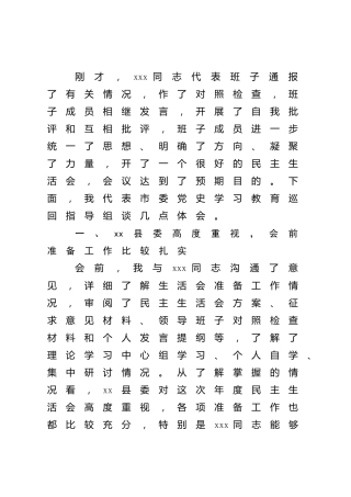 党史专题民主生活会督导组组长点评讲话2600字