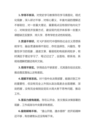 党史专题民主生活会查摆问题清单13条