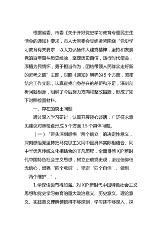 党史专题民主生活会班子对照检查材料（人大5800字）