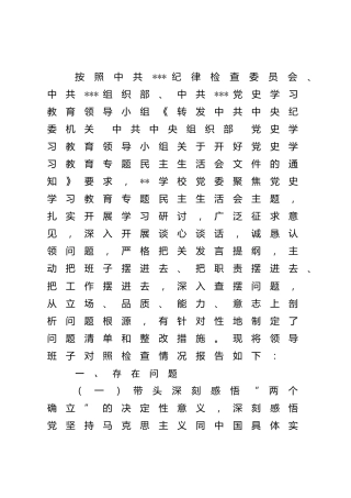 党史专题民主生活会班子对照检查（学校9000字）