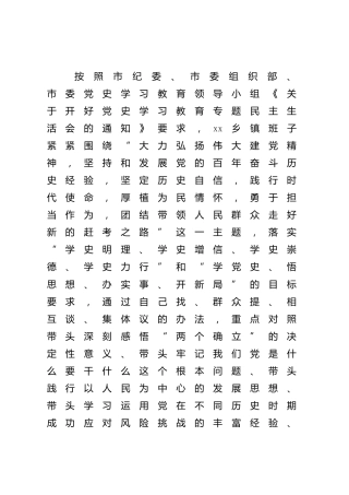 党史专题民主生活会班子对照检查（乡镇7400字）