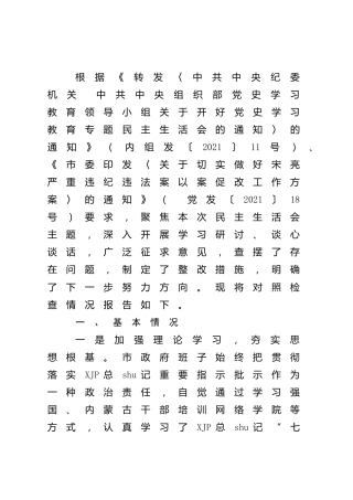 党史专题民主生活会班子对照检查（市6200字）