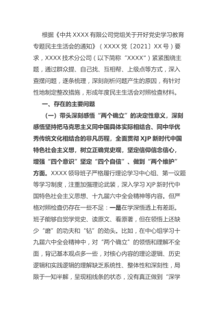 党史专题民主生活会班子对照检查（公司4700字）