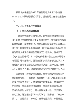 2021年宣传思想文化工作总结（农业农村2200字）
