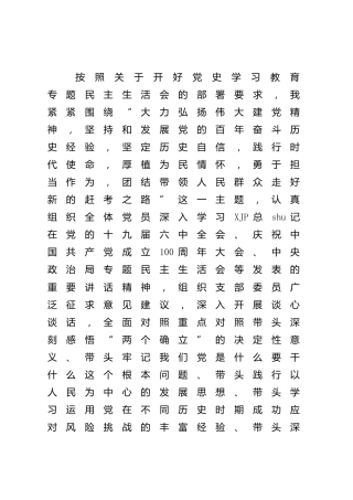 党史专题民主生活会个人对照检查4200字