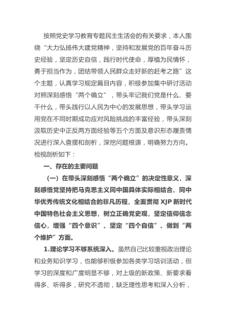党史专题民主生活会个人对照检查2篇（乡镇）