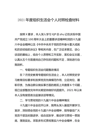 2021年度组织生活会个人对照检查材料3500字（五个带头)