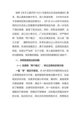 2021年度民主生活会个人对照检查材料4100字（五个带头）