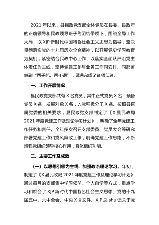 2021年度党建工作总结（民政3700字）