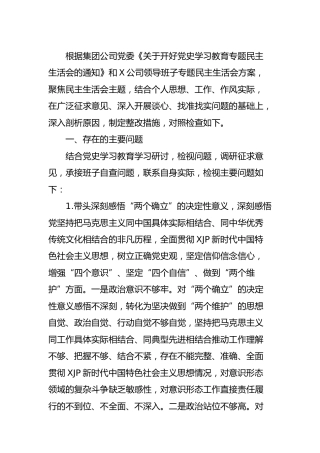 党史专题民主生活会个人对照检查（公司6200字）