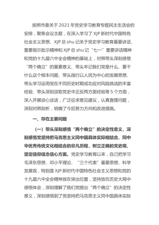 党史专题民主生活会个人对照检查（5900字市领导）