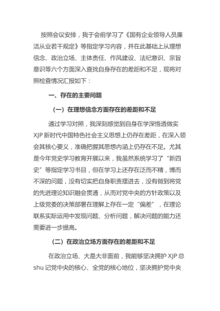 “全面建设清廉国企”组织生活会个人对照检查材料2000字