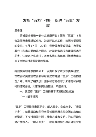 发挥“五力”作用　促进“五业”发展