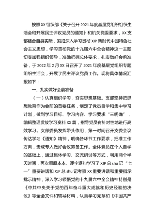 党支部2021年度组织生活会和民主评议党员情况报告