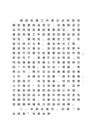 党建经验：新时代煤企创建五大党建品牌的经验总结交流（公司）