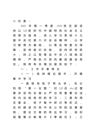 党支部第一季度党风廉政建设和反腐败工作总结报告（公司）