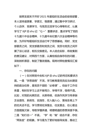 2021年度组织生活会“四个对照”个人剖析3400字