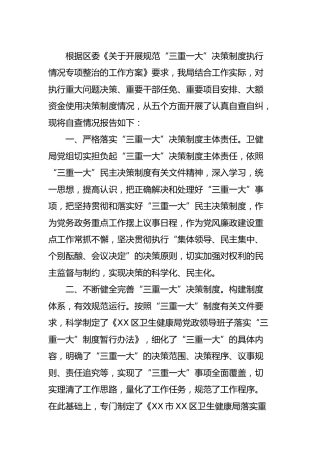 “三重一大”决策制度执行情况专项整治自查报告1600字