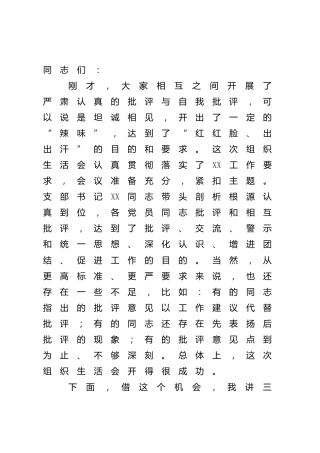 2021年度组织生活会和民主评议党员大会上的点评讲话