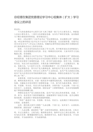 总经理在公司党委理论学习中心组集体（扩大）学习会议上的讲话