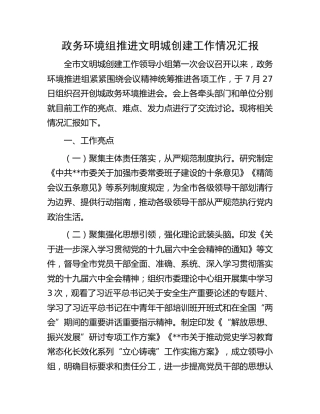 政务环境组推进文明城市创建工作情况汇报8100字