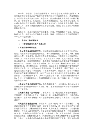 县应急管理局关于 2022 年上半年工作总结