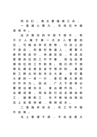 在国企公司提任管理岗位中层干部大会上的讲话