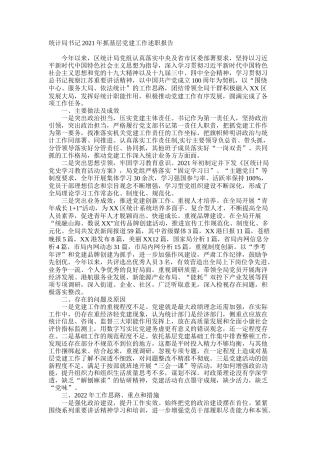 统计局书记2021年抓基层党建工作述职报告